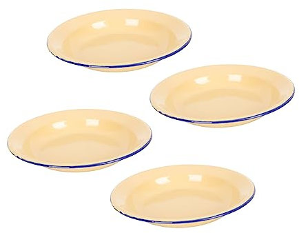 GRIRIW Fine Crafted Enamelware Dishes 4pcs Pastry Plate Lid for Snacks Fruit Nuts