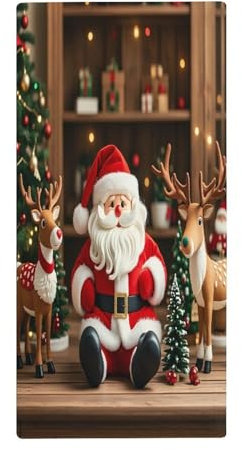 KLSVTMEA Saugfähige Waschlappen, Weihnachtsmann-Puppe, Rentier-Modell, bedruckt, weiche und saugfähige Gesichtstücher, Handtücher sind geeignet für Badezimmer, Reisen und Küche
