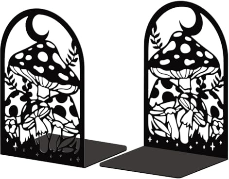 Peacoblue Buchstützen Metall,Boho Pilze Buchstütze Dekorativ für Bücher | 1 Paar 5.3x4.3x7.9 schwere Gusseisen Buchhalter, Stabile Buchstopper für Bücherregal, Schreibtisch, Büro und Wohnraum