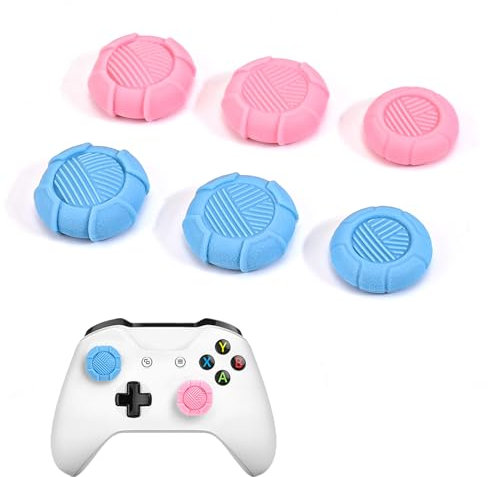 DLseego Lot de 6 capuchons antidérapants en silicone souple pour manette sans fil Xbox One X S, PS5, PS4, PlayStation DualSense Switch Pro, rose et bleu