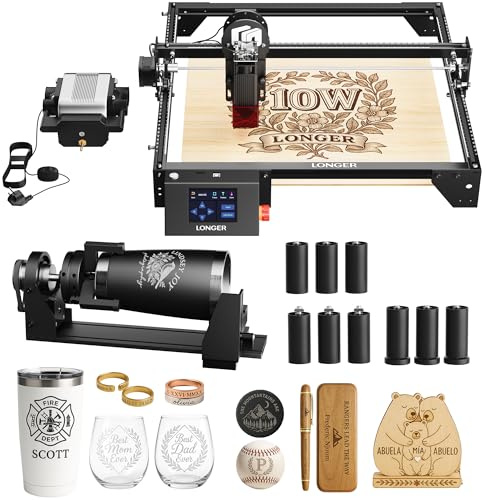 Longer Laser Engraver Ray5 10000mW Engraver Machine DIY CNC Laser Cutter Tool for Metal Glass Wood Working Area 15.7 x15.7 with Air Assist Rotary Roller Kit Laser