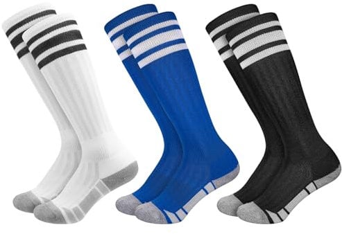Utensilsto 3 Paar Kinder Fußball Stutzen Fußballsocken 28-32 Fußball Fussball Socken Sportsocken Trainingssocken für Jungen Mädchen - Schwarz, Weiß, Blau