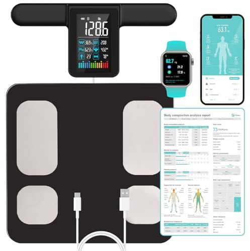 Premium-Smart-Waage für Körpergewicht und -fett – Hochpräzise Körperanalysewaage – Digitale Personenwaage – 31 Messungen – 8 Sensoren – Automatische Benutzererkennung – Kapazität für bis zu 24 Benutze