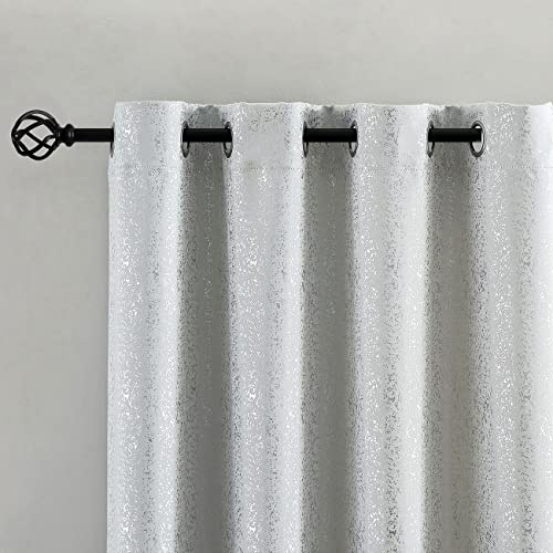 TERLYTEX Weiße Verdunkelungsvorhänge mit silberfarbenen Folienpunkten, 2 Paneele, B 132 x L 244 cm