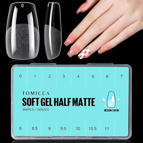 TOMICCA Capsule Americaine Ongle Ballerine, 360 Pièces Faux Ongles, Cercueil Court Moyen Matte Transparent, Pose Americaine Capsule pour Diy Nail Art Et Les Studios De Manucure, 15 Tailles