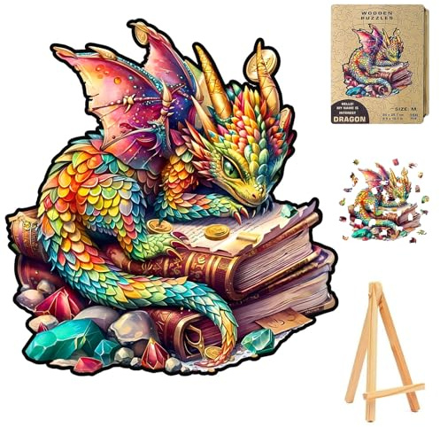 VEQENIFY Holzpuzzle Erwachsene, 166 Teile Juwel Drache, Drachen Holzpuzzle, Wooden Puzzle, Unregelmäßige Einzigartige Puzzle, Holz Puzzle Mit Geschenkbox Aus Holz