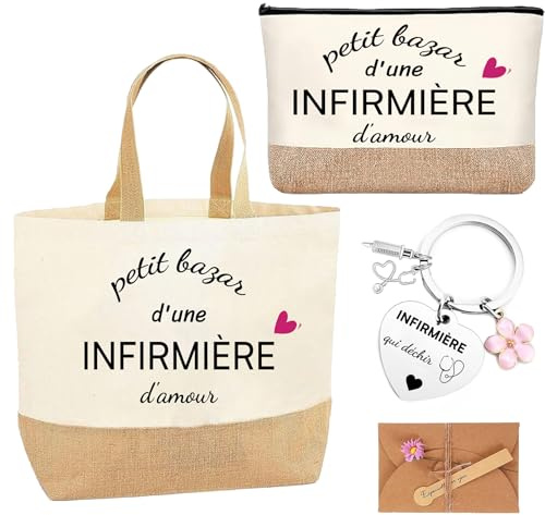 Cadeau Infirmière Sac Infirmière Trousse Tote Bag Porte Clé Infirmière Noël | Sac Infirmière Pochette Petit Bazar d'Une Infirmière Porte-Clés Enveloppe avec Fleur Cadeau Fin d'Année Noël Anniversaire