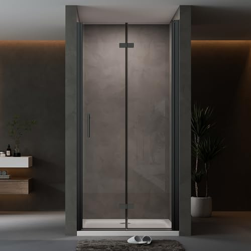 AQUENITH Duschtür Falttür 80x195cm Duschabtrennung Nischentür Schwarz