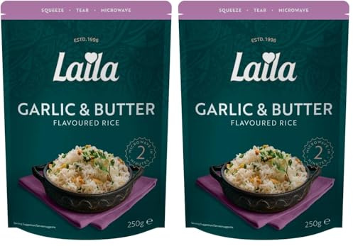 Laila Garlic & Butter Microwave Rice, 250g (Pack of 2)