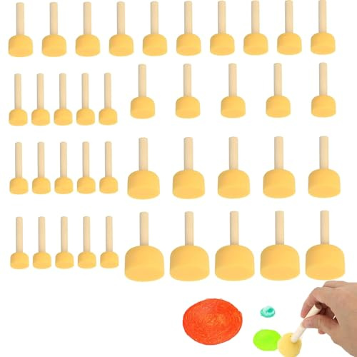 40 Pcs Foam Brush Set, Round Sponge Paint Brushes, Washable Paint Sponges Dabbers with Wood Handle, for Arts and Crafts DIY Painting (4 Sizes)