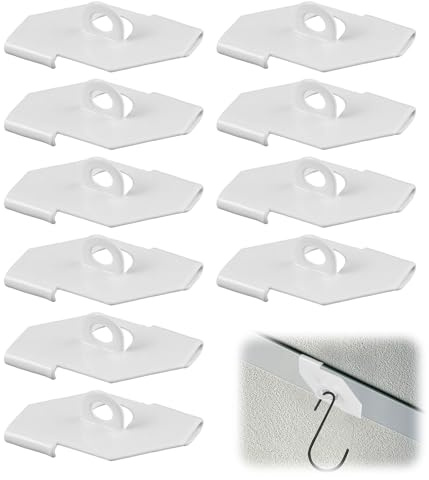 10 Pièces Clips de Plafond avec Œillet pour Rails Odenwald | Fixation au Plafond, Sans Perçage, Crochet de Suspension pour Plafon à œIllet, pour Maison, Bureau, Magasin (Blanc)