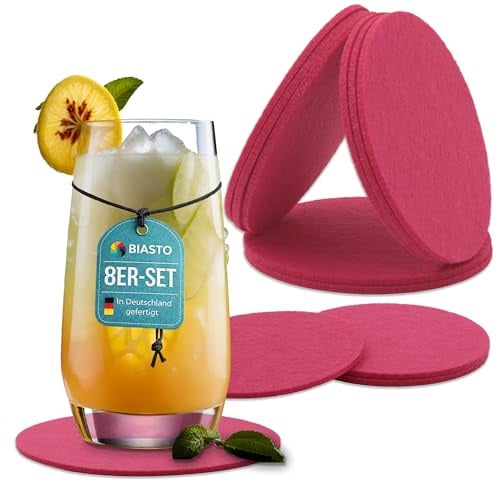 BIASTO Filzuntersetzer rund Ø 10 cm – 8er Set – Pink dunkel – 3 mm dick, leise & pflegeleicht, Made in Germany