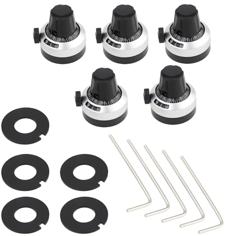 VGOL Potentiometer-Knopf mit Drehzahlzähler, 6,35 mm Schaft, 22 x 24 mm, für Präzisionspotentiometer, Feineinstellung, 5 Stück
