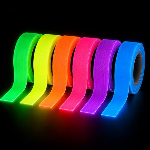 Nurila 6 Farben Neon Klebeband Set 2cm x 5m | Fluoreszierendes Klebeband, Glow in the Dark Look für Schwarzlicht Party, Neon Tape Deko