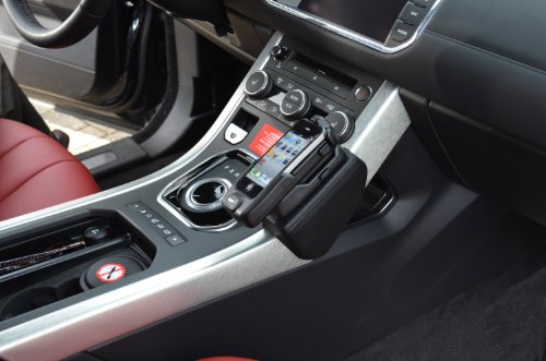 KUDA Handyhalterung passend für Range Rover Evoque ab 09/2011 - Telefonkonsole für Smartphones, Handy, Navi und mehr - Echtlederkonsole, schwarz, 090620