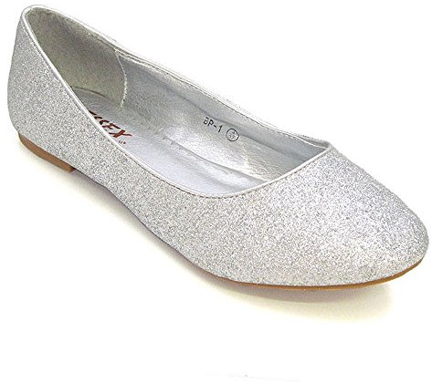 ESSEX GLAM New Womens Flat Pumps Ladies Glitter Ballet Ballerina Dolly Bridal Shoes Size (UK 7 EU 40, Silver Glitter)