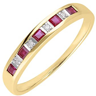 Ivy Gems 9ct Yellow Gold Square Cut Ruby & Diamond Channel Set Half Eternity Ring - Size Q