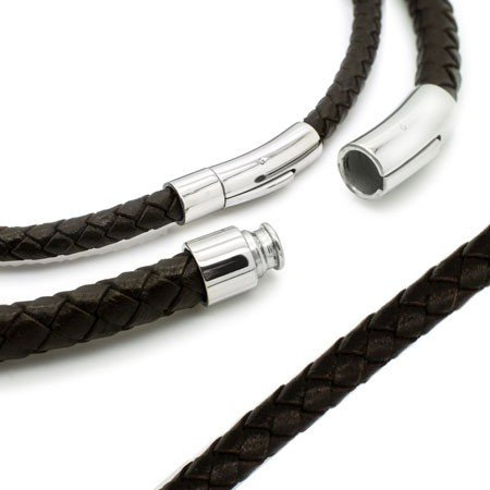 Soul-Cats geflochtene Lederkette mit Edelstahl Hebeldruckverschluss schwarz braun Leder, Farbe: Dunkelbraun;Auswahl: Stärke 8 mm;Länge: 45 cm