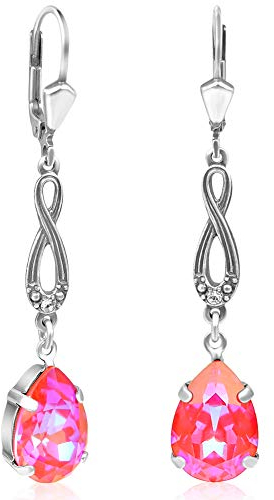 Jugendstil Ohrringe Silber Pink mit Markenkristallen NOBEL SCHMUCK