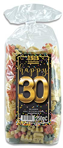 Bull & Bear Pasta bunte Geburtstags-Nudeln “Happy 30” 250 g, Motivnudeln handgefertigt, Geschenk