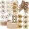 25-teiliges Set, handgefertigt, aus natürlicher Jute, Rosa, Blumen, für Handwerk, Jute, Blumen und Perlen, Dekoration, rustikal, 8 Stile mit 1 Rolle Stoffband
