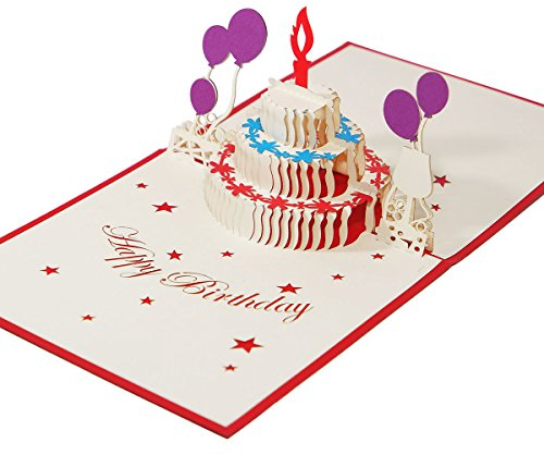 3D KARTE Geburtstagstorte mit Luftballons I Pop-Up Karte als Geburtstagskarte I Klappkarte als Geldgeschenk, Glückwunschkarte, Geschenk