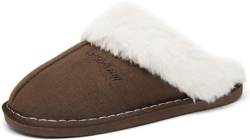 ChayChax Damen Herren Warme Plüsch Hausschuhe Flauschige Pantoffeln Memory Foam Slippers im Herbst und Winter für Drinnen und Draussen, Coffee, 44/45 EU = Hersteller 46/47