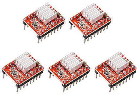 Jopto StepStick A4988 Motor-Treiber, kompatibel mit Arduino Stepper mit Mini-Kühlkörper für 3D-Drucker Controller Reprap Ramps1.4, Rot, 5 Stück