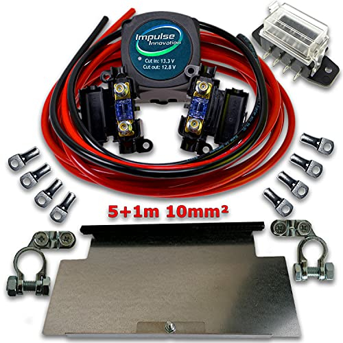 BSR140-12 Automatik-Trennrelais 12V | Zweitbatterieset mit 6m 10mm² Cu-Kabelsatz | Universal Batteriehalter für VW T4 T5 T6