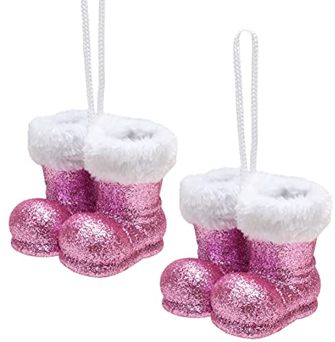 Christmas Concepts® Lot de 2 à 10 cm (4) de Bottes de père Noël à Suspendre à Paillettes avec Bordure en Fourrure Blanche - Bordures d'arbre de Noël/Boules (Rose bébé)