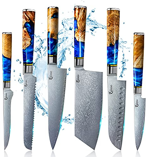 Calisso Advanced Set 6 tlg. 67 Lagen Damaststahl - Damastmesserset, Küchenmesser, Kochmesser