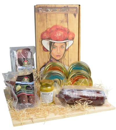Schwarzwald Metzgerei Dosenwurst Set - Tolles Geschenkpaket mit haltbaren Wurstkonserven, Schinken, Salami, Bauernwürste, Altbadischer Senf - 8 teilig