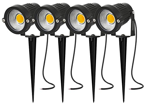 AHOTSUK Outdoor Garden Spot Lights 350LM Outdoor Spike Lights Mains Powered LED Landscape Spotlights 5W 12V 24V IP66 Waterproof Light for Pathway Lawn Patio Backyard Warm White(4 Pack)