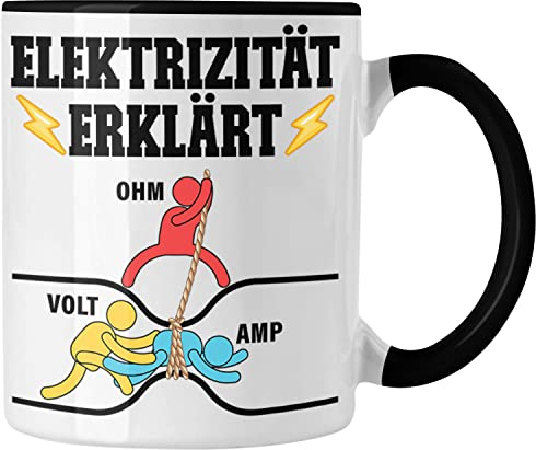 Trendation - Elektriker Tasse Geschenk Kaffeetasse Gadget Lustig Geschenkidee Männer Elektrizität Ohm Volt Amp Elektrotechnik Elektroniker Elektrotechniker Elektroinstallateur Geschenke (Schwarz)