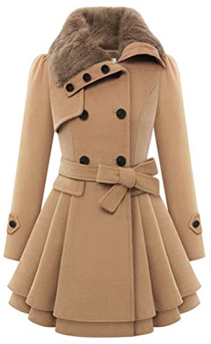 Minetom Damen Winter Mantel Lange Kapuze Zweireihige Wollmantel Revers Outwear Mit Taschen Warm Wintermantel Dicke Kapuzenjacke Lang Coat