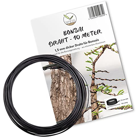 HappySeed 10m Bonsai Draht aus eloxiertem Aluminium, Schwarz - Essenziell für die gewünschte Form Ihres Bonsais - ideal zum Drahten von Bäumen & Pflanzen (1,5 mm)