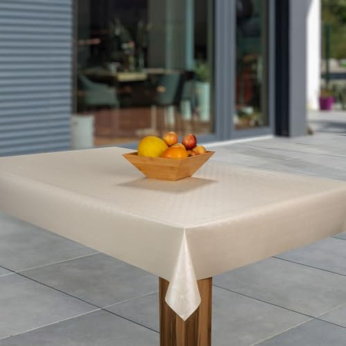 Wachstuch-Tischdecke Wachstischdecke Tischwäsche Abwaschbar Wachstuchdecke G11, Muster:Creme beige Glanz, Größe:140x280