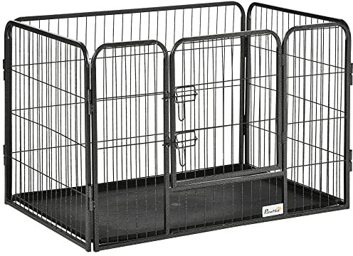 PawHut Enclos métallique pour Chien avec 4 Panneaux, Double Porte verrouillable et Plateau inférieur, 125x78x80cm, Gris