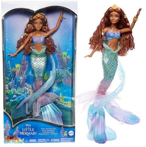 Mattel Disney Arielle, die Meerjungfrau - Deluxe-Meerjungfrauenpuppe mit Haarperlen und Puppenständer für fantasievolles Spielen und Präsentieren, für Kinder ab 3 Jahren, HNF42