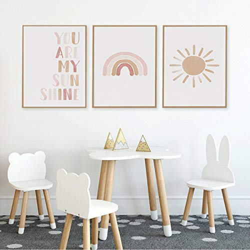 Dittelle You are my Sunshine Rainbow Kinderzimmer Drucke Leinwand Malerei Wandkunst Bilder Poster Drucke Kinder Baby Zimmer Dekoration 60x80cm-3Pcs Frameless