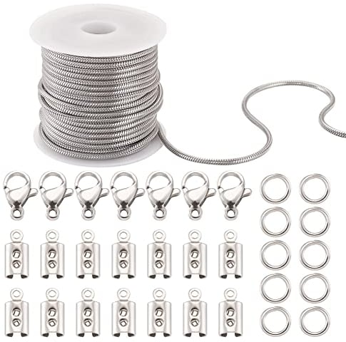 Craftdady Runde Schlangenkette aus Edelstahl, mit Biegering, Karabinerverschluss, Ketten, zum Basteln, für Männer und Frauen, Halsketten, Schmuckherstellung