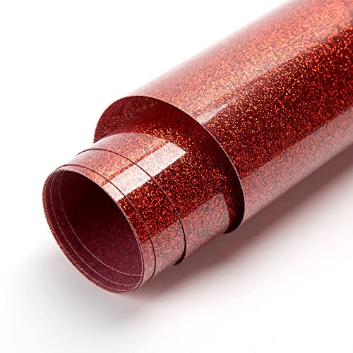 Plotterfolie Textil, Glitzer Heat Transfer Vinyl 30cm*100cm Transferfolie Plotter Flexfolie für Textilien Heiße Presse Transferfolie zum Aufbügeln für DIY T-Shirt, Stoffe (Rot)