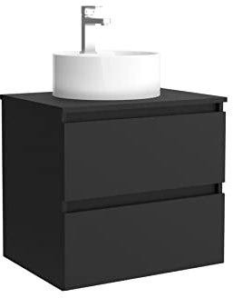 Salgar Mueble de baño Bequia 70 cm con Lavabo 100% montado de fábrica | Acabado Negro Mate suspendido 2 cajones Cierre amortiguado Apertura con uñero | Lavabo sobre encimera