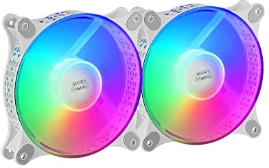 Mars Gaming MARSGAMING MF-Duo, Kit 2 Ventole FRGB Rainbow 360°, Ultra-Silenzioso, Doppia Connessione 3PIN + 4PIN, Bianco
