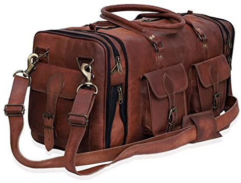 Handgefertigter Vintage-Reisegepäck, 81,3 cm, Sporttasche, Wochenendreisen, Übernachtung, 1 Seesack für Herren, Braun, 20 inch, Retro, verstellbar