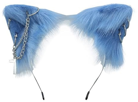 VIGVAN Katze Cosplay Ohren Zubehör Punk Gothic Kreuz Katze Ohren Stirnbänder Clips (Blau)