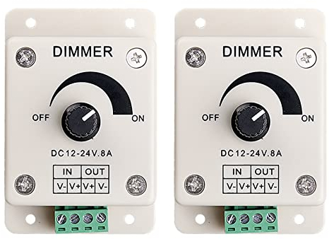 2-Pack manueller Knopf LED Dimmer, DC 12V-24V 8A PWM Dimmer, einfarbiger Dimmer passend für LED-Streifen Lichter, LED-Modul, LED-String Lichter