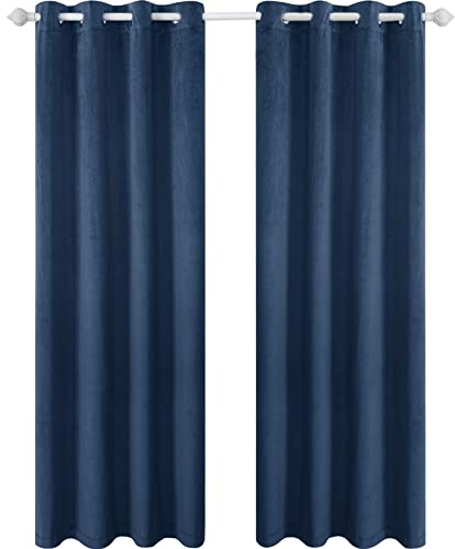 Ystyle Rideau Occultant Velours Lot De 2, 140x245cm, Rideaux Salon Rideau Thermique Isolant Anti Chaud Intérieurs, Rideau Phonique Anti Bruit, Moderne Chambre Maison Dressing, Bleu Foncé
