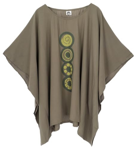GURU SHOP Besticktes Hippie Ponchokleid, Tunika, Kaftan, Strandkleid | 100% Viskose, weit geschnitten, kurzärmlig, ideal für Urlaub, stylisches Boho-Outfit, angenehm luftig.