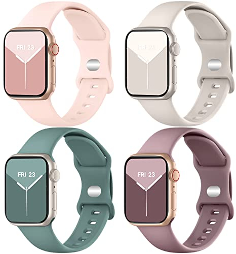 chinbersky 4 Stück Armbänder Kompatibel mit Apple Watch Armband 38mm 40mm 41mm für Damen Herren, Weiches Silikon Sport Armbänder Ersatz Armband für iWatch Series 8 7 6 5 4 3 2 1 SE